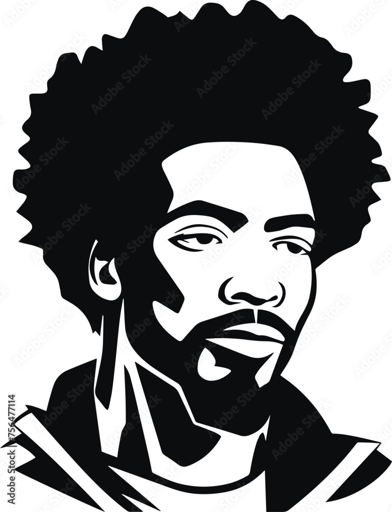 African man head, AfroAmerican man vector illustration, on a white background