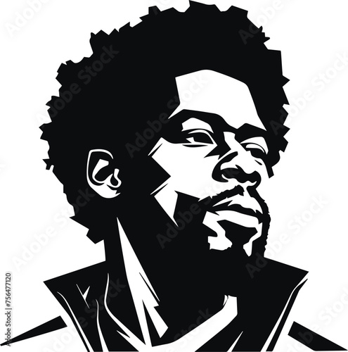African man head, AfroAmerican man vector illustration, on a white background