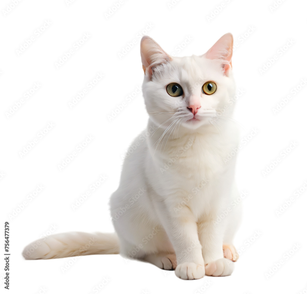 British shorthair cat sitting isolated on white background, portrait of a cute kitty with beautiful fur