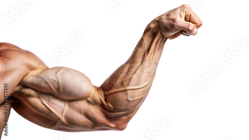 Isolated torso with clenched fist, fingers, and arm symbolizing human strength, pain, and determination in sports and medicine photo