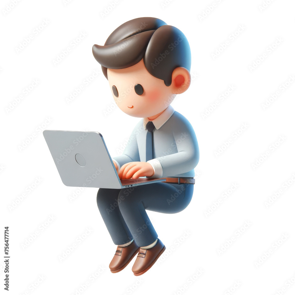 3d cute businessman floating and working on a laptop, 3d clipart, 3d character. 3d cute businessman floating and working on a laptop, 3d clipart, 3d character.