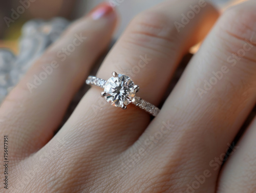 round cut diamond ring, stylish diamond engagement ring with pavé setting showcasing elegance and romance