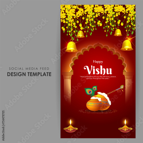 Vector illustration of Happy Vishu social media feed template