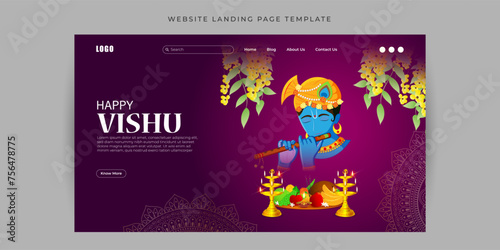 Vector illustration of Happy Vishu Website landing page banner Template