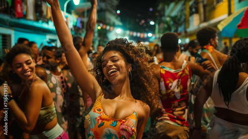Joyful crowd dancing in a festive atmosphere in a favela. Baile Funk and Carnival © tiagozr