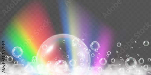 Air bubbles.Soap foam vector illustration on a transparent background.	
