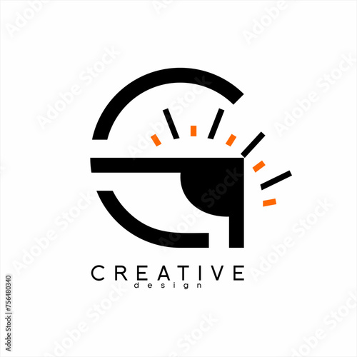 Eye logo design with sunrise concept and letter G.