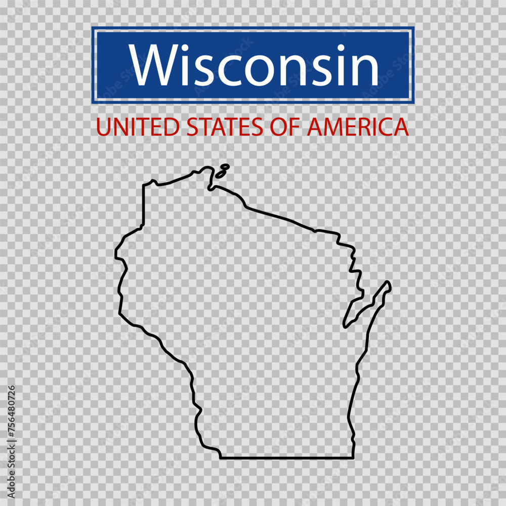 Wisconsin state outline map on a transparent background, United States ...