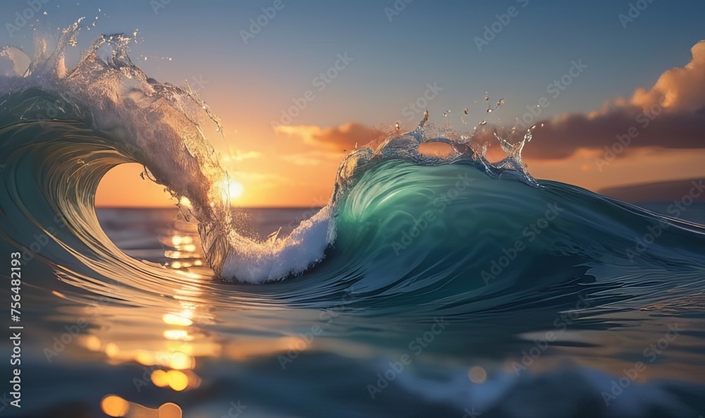 Water wave beach with sun light  - obrazy, fototapety, plakaty 