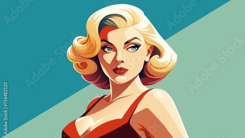 A beautiful lady with blonde hair and a beautiful dress.cartoon, playful, attractive, legs, simple white background.Fatal blonde: a photo of a beauty in a bright dress.Cartoon beauty: A playful blonde