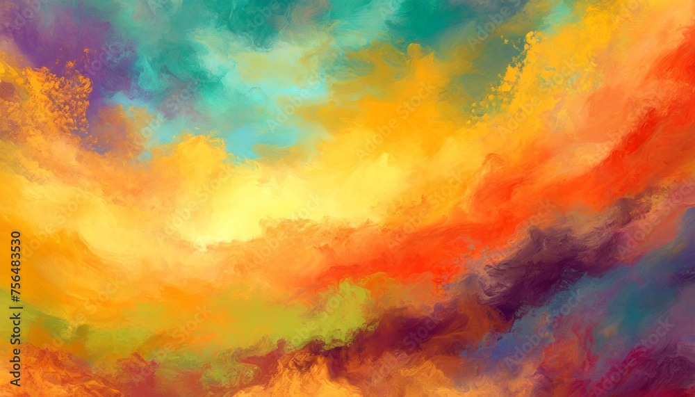 abstract background design in colorful orange gold yellow purple blue green and red colors an texture sunset clouds or sunrise painting or illustration concept