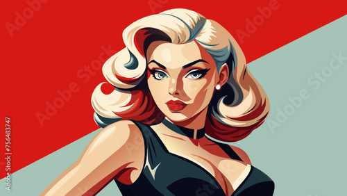 A beautiful lady with blonde hair and a beautiful dress.cartoon, playful, attractive, legs, simple white background.Fatal blonde: a photo of a beauty in a bright dress.Cartoon beauty: A playful blonde