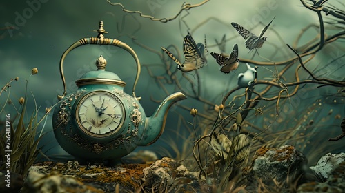 Surreal Compositions: Create surreal compositions and present objects in an unusual context. Tell an interesting story by bringing together ordinary objects like a teapot and a clock