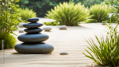 zen stones in the garden on the sand  zen and meditation concept