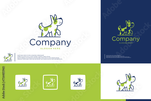 happy walking dog, line art , company business, vector design template.