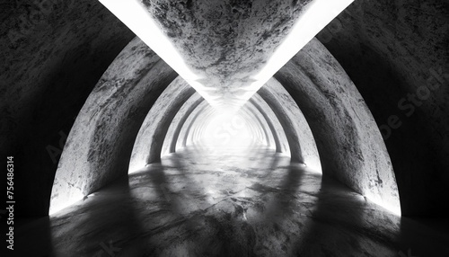 empty elegant modern grunge dark reflections concrete underground tunnel room with bright white lights background wallpaper 3d rendering photo