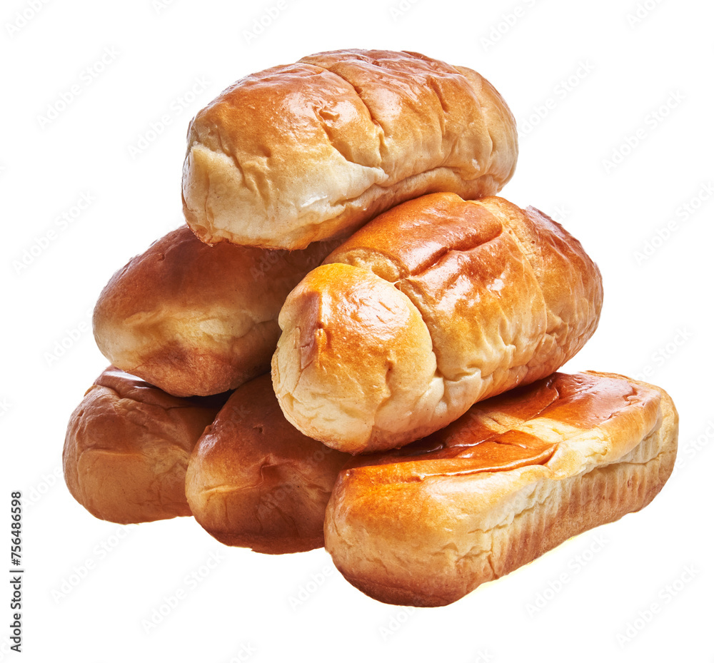 Stacked freshly baked bread loaves isolated on white background convey homemade goodness and culinary baking. Stacked freshly baked bread loaves isolated on white background convey homemade goodness and culinary baking.