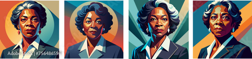 Portrait of a senior confident black businesswoman. African American flat vector illustration
