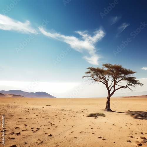A lone tree in a vast desert landscape.