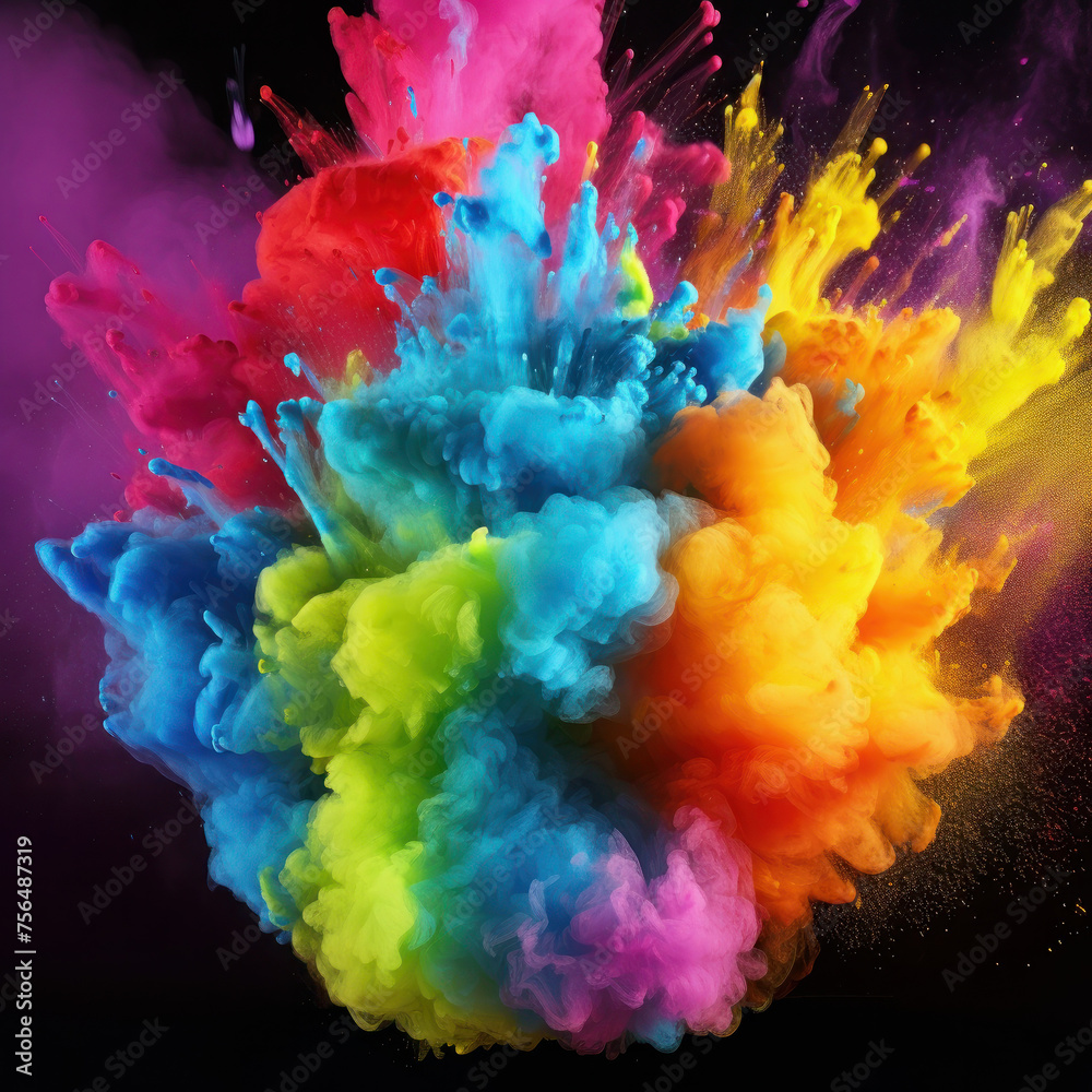 Immerse yourself in the explosion of hues with a vivid rainbow holi paint splash, evoking the spirit of creativity and fun. AI generative