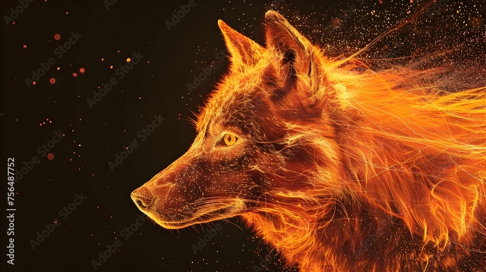 Fiery Wolf Illustration, Ideal for Fantasy and Gaming Graphics