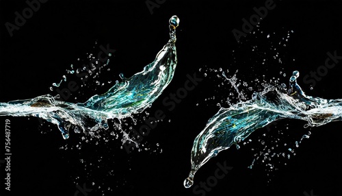 shape form droplet of water splashes into drop water attack fluttering in air splash water for texture graphic resource elements black background isolated series two of images