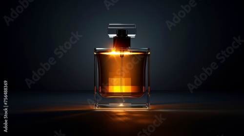 Close-up, Perfume bottle on black background symbolizes luxury and beauty