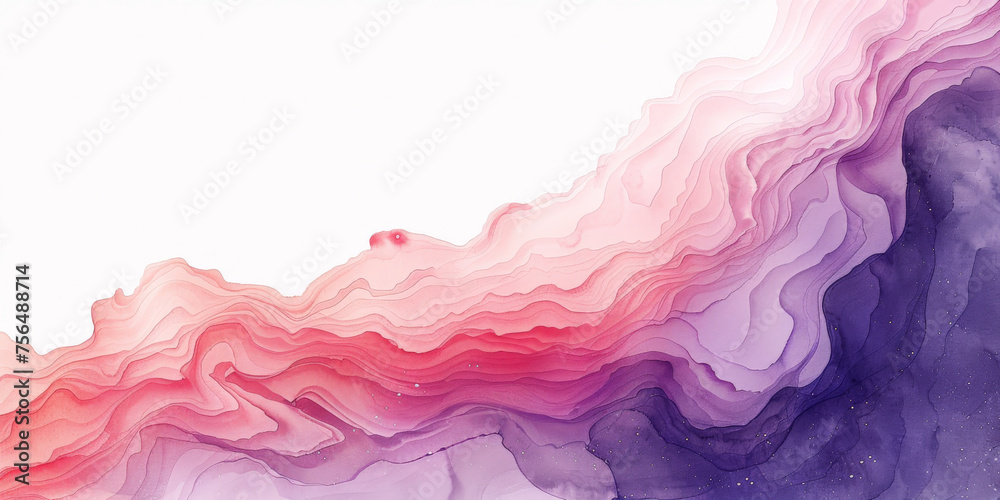 Abstract pink and purple watercolor Paint wave on white  background ,   pink purple gradient wave watercolor background, empty space, banner