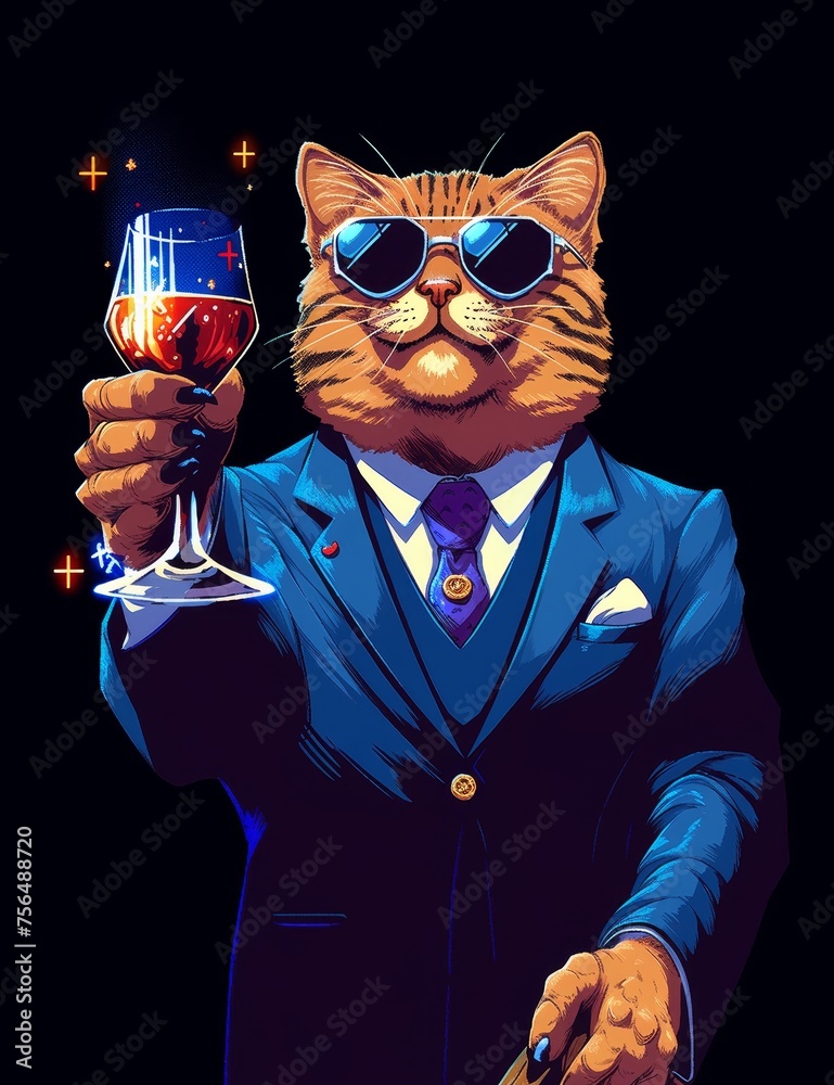 cyber futuristic illustration of A Cat in a British cyber futuristic illustration of A Cat in a British