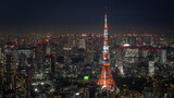 Tokyo Tower and Tokyo cityscape at night, view from the Roppongi Hills Mori Tower