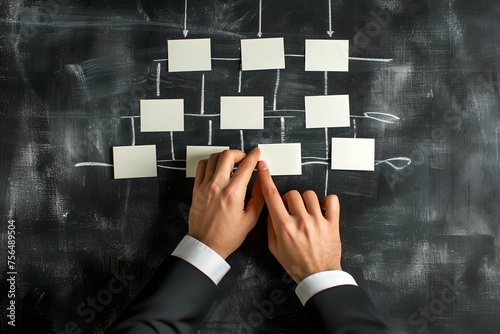 Collaborative Project Management Session, project manager, organizing, index cards, blackboard