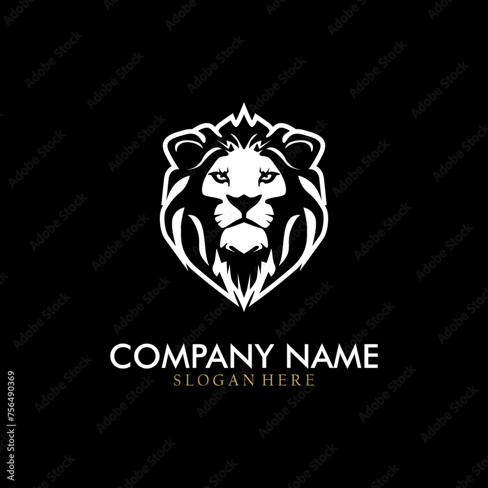 Lion head logo vector illustration, emblem design.