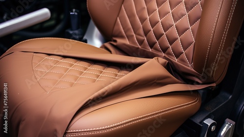 Tailoring of leather products. Repair of the car seat cover.    © Tumelo