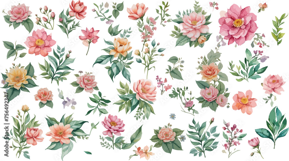 Vector floral bouquet design: garden pink peach lavender creamy powder pale Rose wax flower, anemone Eucalyptus branch greenery leaves berry. Wedding vector invite card Watercolor designer element set Vector floral bouquet design: garden pink peach lavender creamy powder pale Rose wax flower, anemone Eucalyptus branch greenery leaves berry. Wedding vector invite card Watercolor designer element set