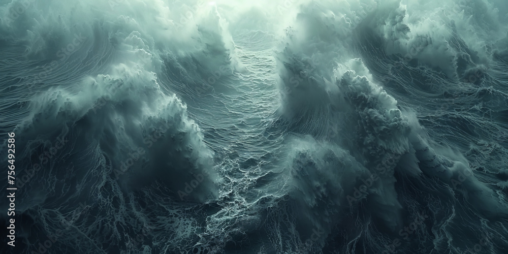 water flowing into the sea, surface waves on the beach, Blue sea surface, top view, teal sea surface banner,top view

