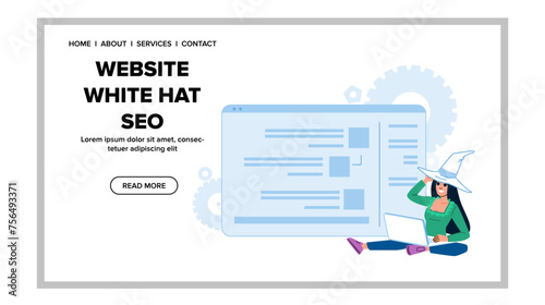 marketing website white hat seo vector. engine research, black search, techniques engine marketing website white hat seo web flat cartoon illustration