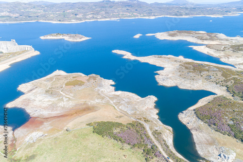 aerial view from a drone of the Pisoes Alto Rabagao reservoir, northern Portugal. Montalegre municipality