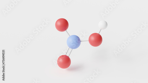 nitric acid molecule 3d, molecular structure, ball and stick model, structural chemical formula highly corrosive mineral acid