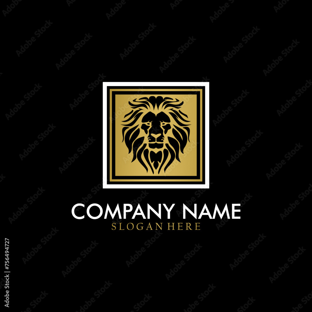 Lion head logo vector illustration, emblem design.