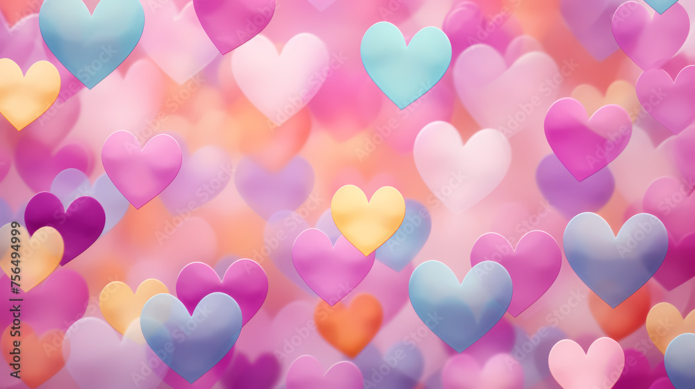 Blurred heart background, vibrant and romantic