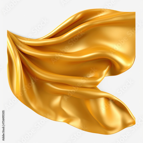 Golden silk fabric flying gracefully, isolated on transparent background. AI generative