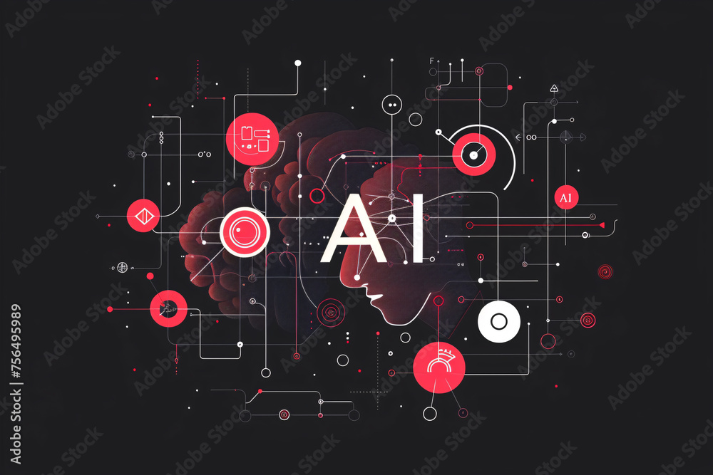 Futuristic AI concept graphic with neural network and data visualization Futuristic AI concept graphic with neural network and data visualization