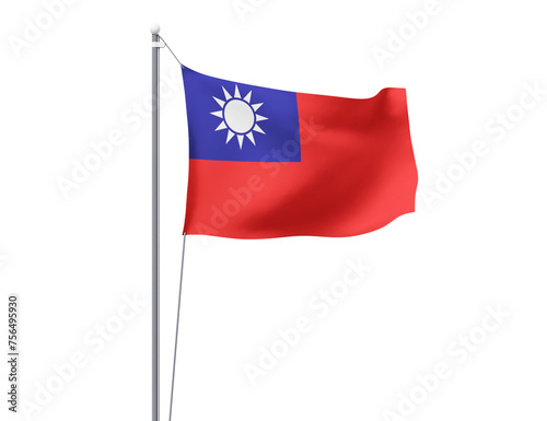 Taiwan national flag waving isolated on white background.