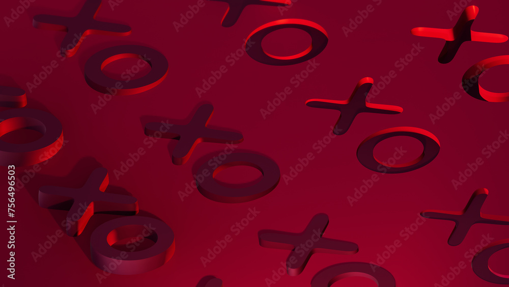 letters XOXO placed on a red background letters XOXO placed on a red background