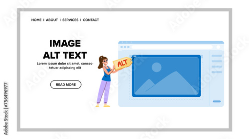 web image alt text vector. traffic technology, ranking marketing, development agency web image alt text web flat cartoon illustration