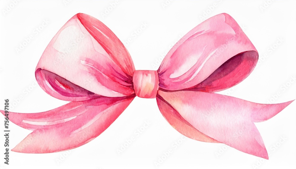 pink bow isolated on white background watercolor illustration