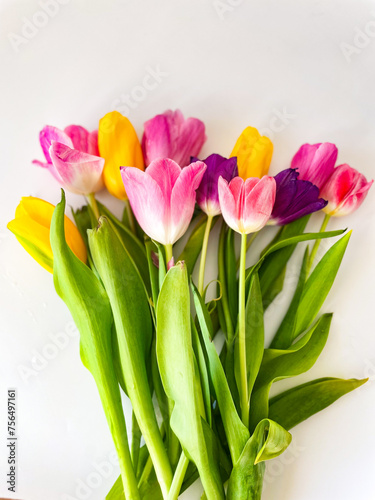 Bright bouquet of tulips on a white background