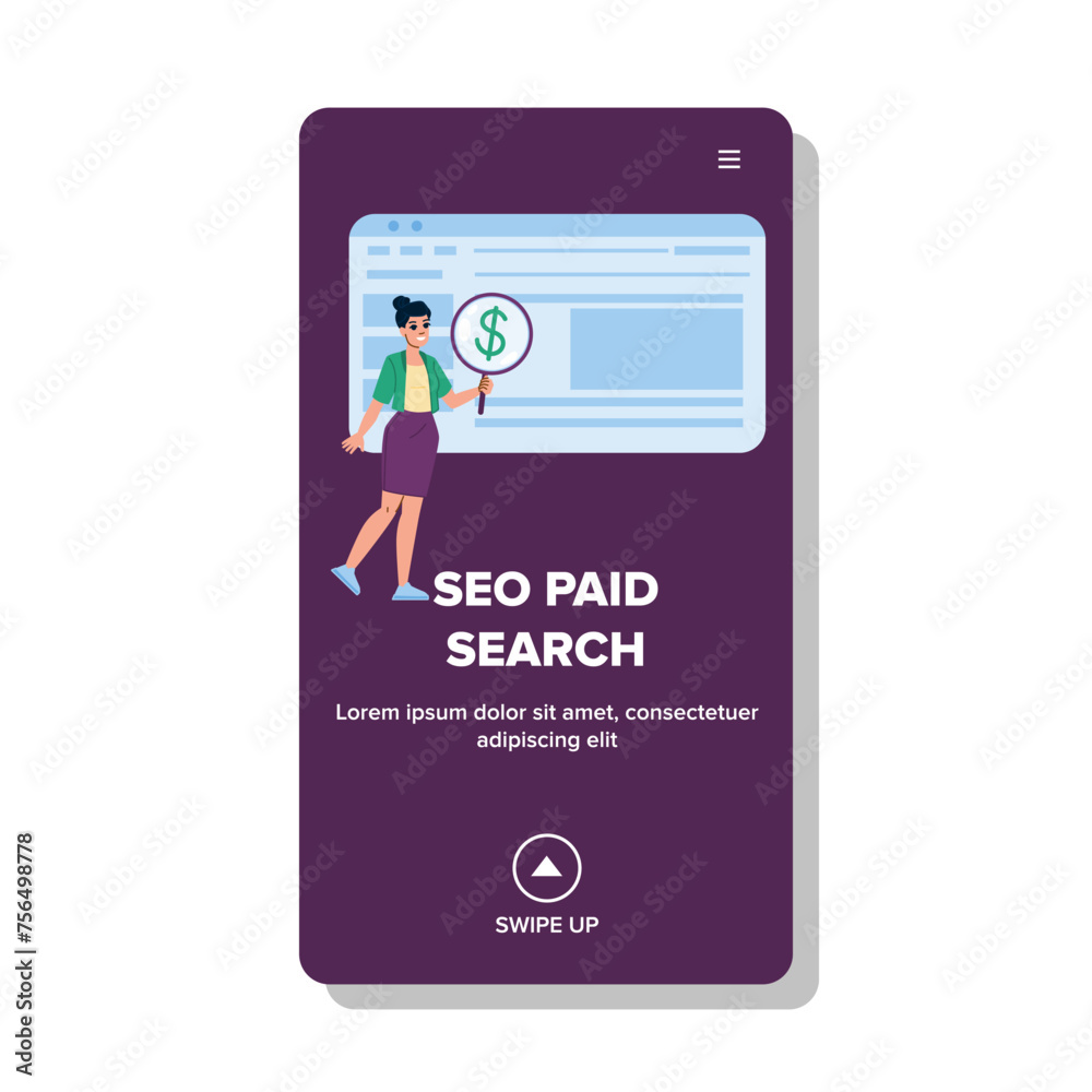 engine seo paid search vector. google marketing, social click, campaign optimization engine seo paid search web flat cartoon illustration engine seo paid search vector. google marketing, social click, campaign optimization engine seo paid search web flat cartoon illustration