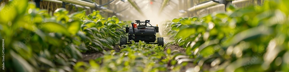 Fototapeta premium Autonomous farming equipment tending to crops without human intervention
