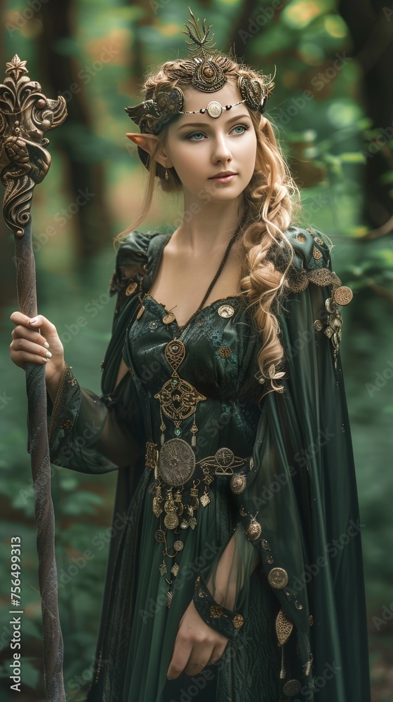 Elf queen holding a Radix coin scepter